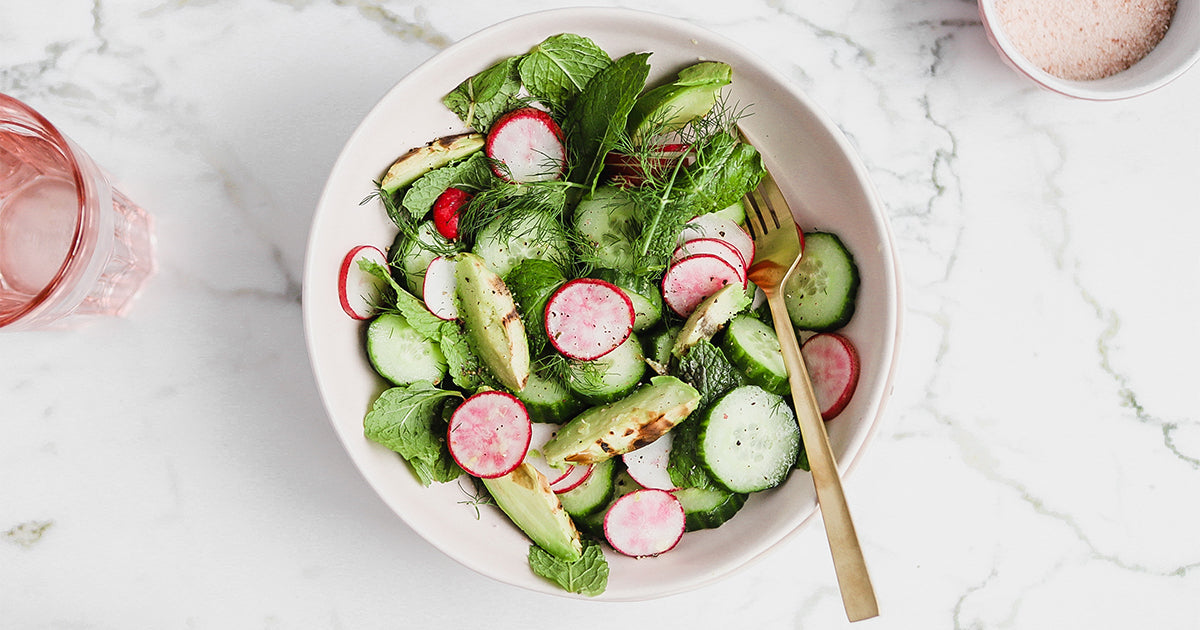 Herb Salad with Grilled Avocado and Radish